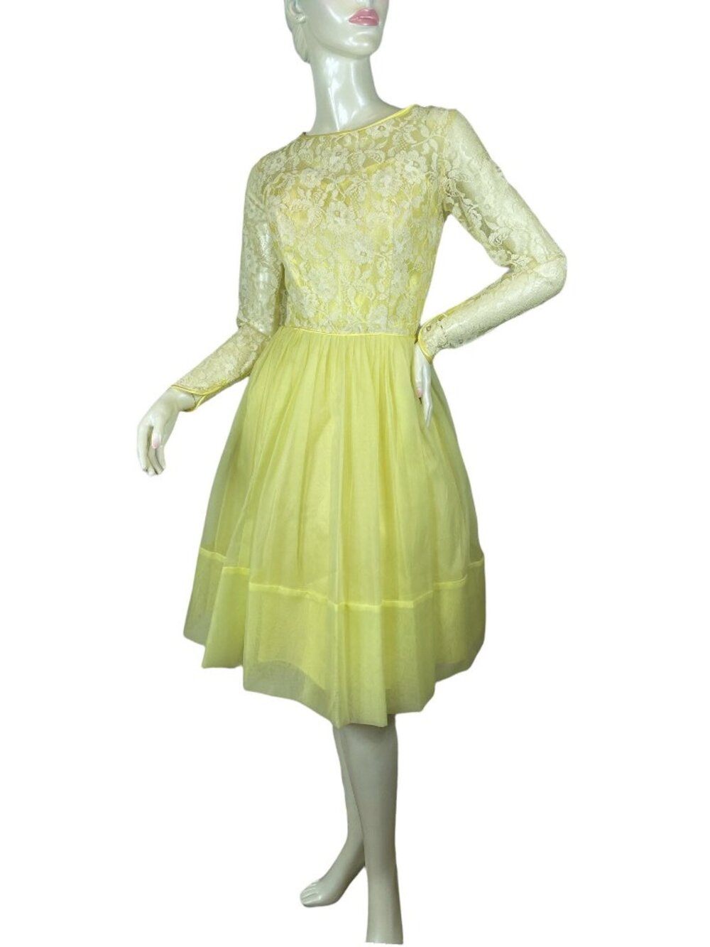 1960s yellow dress lace and chiffon bridesmaid party dress Size S/M